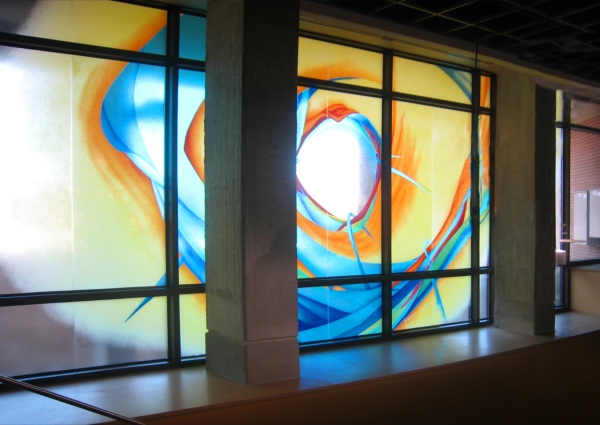 Share Your Knowledge stained glass installation at University of Wisconsin Student Union in Kenosha
